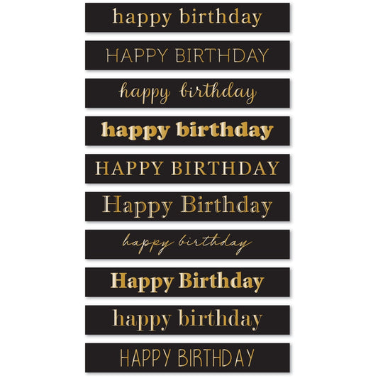Memory Box ST033 Happy Birthday Foil Greetings Large Black Tabs
