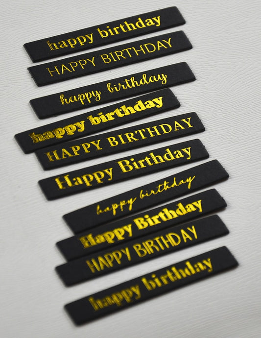 Memory Box ST033 Happy Birthday Foil Greetings Large Black Tabs