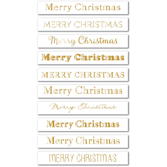 Memory Box ST034 Merry Christmas Foil Greetings Large White Tabs