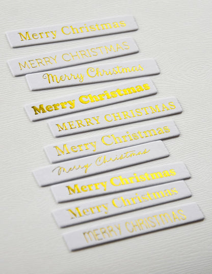Memory Box ST034 Merry Christmas Foil Greetings Large White Tabs