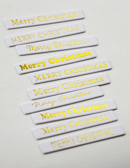 Memory Box ST034 Merry Christmas Foil Greetings Large White Tabs