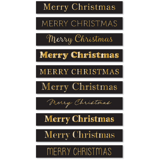 Memory Box ST035 Merry Christmas Foil Greetings Large Black Tabs