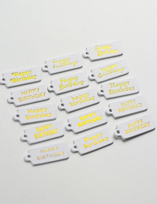 Memory Box ST038 Happy Birthday Foil Greeting White Tags