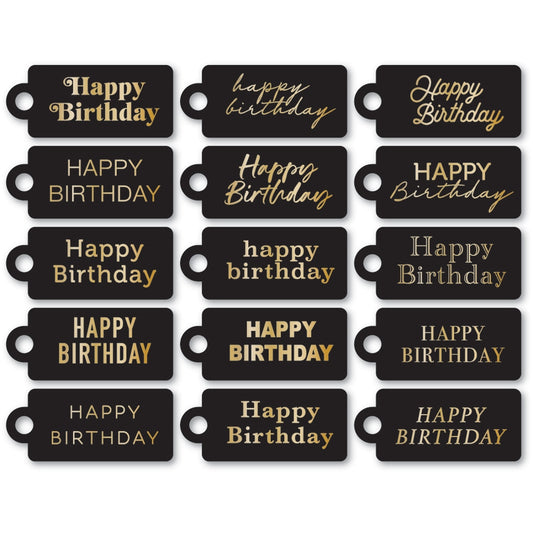 Memory Box ST039 Happy Birthday Foil Greeting Black Tags