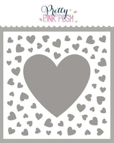 Pretty Pink Posh Scattered Hearts Frame Stencil