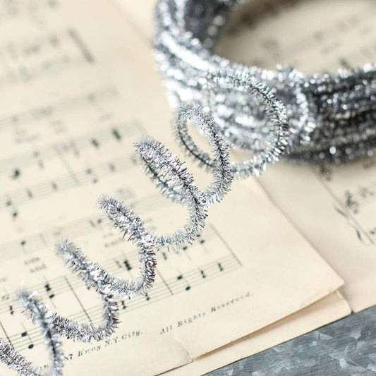 Tinsel Skinny Wired Cord Garland Silver 10yds