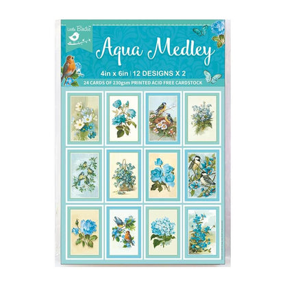Little Birdie Journaling Cards 4"X6" 24/Pkg Aqua Medley