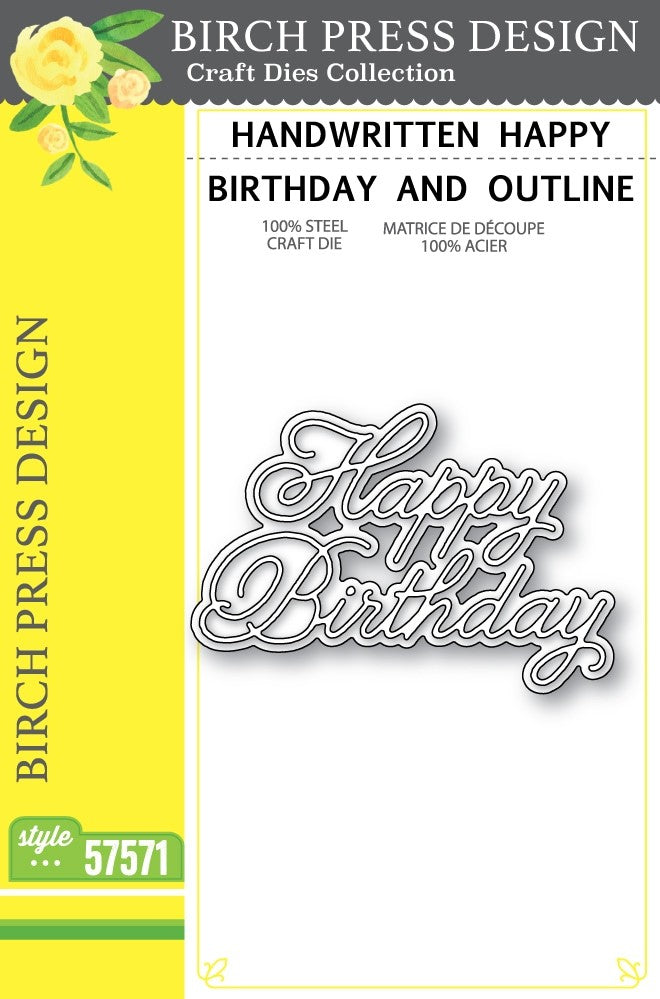 Birch Press 57571 Handwritten Happy Birthday and Outline craft die