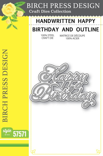 Birch Press 57571 Handwritten Happy Birthday and Outline craft die