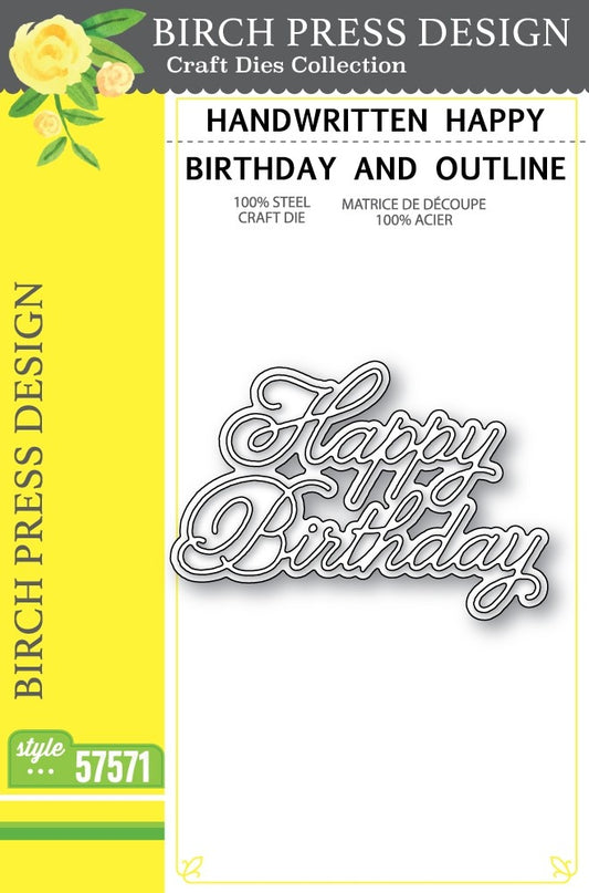 Birch Press 57571 Handwritten Happy Birthday and Outline craft die